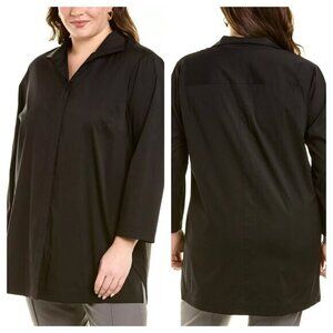 Lafayette 148 New York Plus Marla Cotton-Blend Covered Button Collared Top XXL
